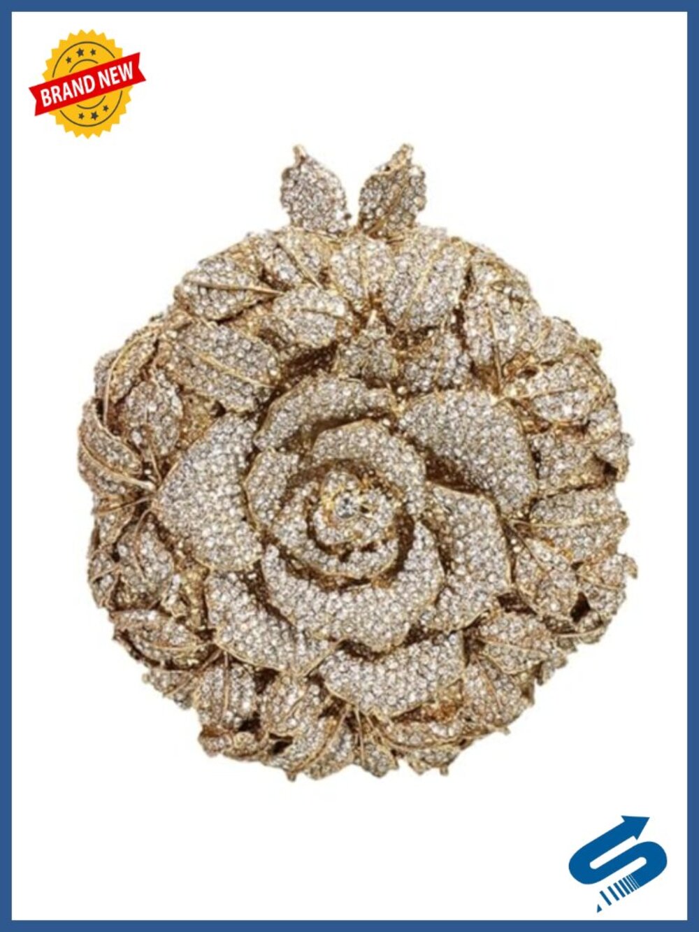 Rhinestone Rose Evening Clutch Elegant Flower Handbag Chain Purse Prom Party